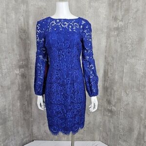 JS Collections Blue Lace Long Sleeve Dress